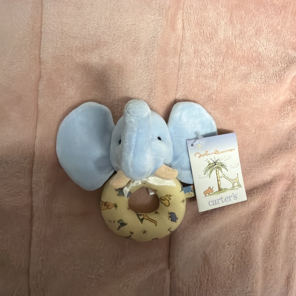 Carters John Lennon Elephant Plush Baby Rattle Stuffed Toy Real Love W Tag